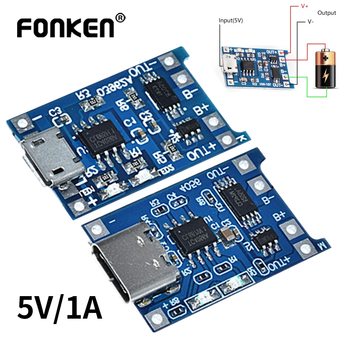 Dual Functions 1A Li-ion Micro Type C 5V 1A 18650 TP4056 Lithium Battery Charger Module Charging Board With Protection For DIY