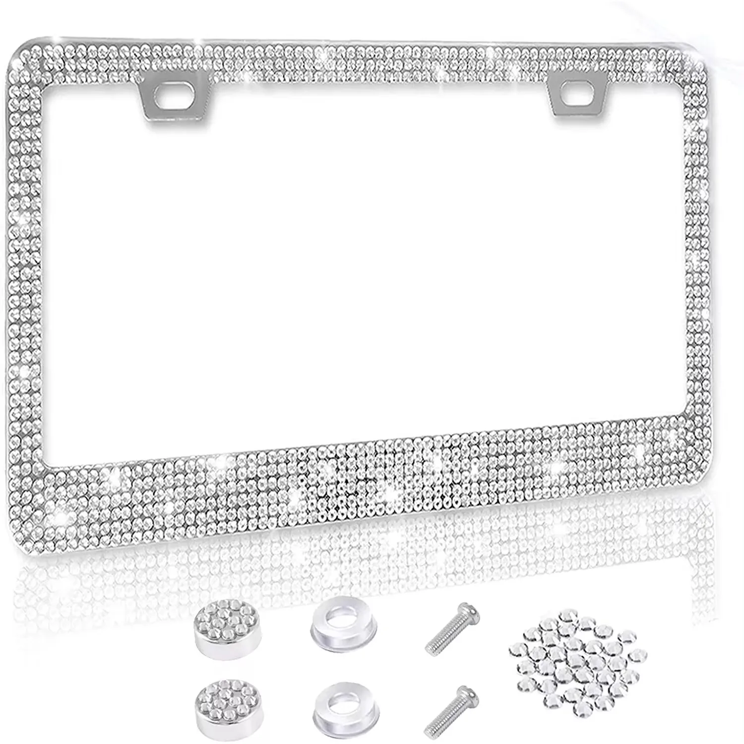 License Plate Frame - Lastingly Bling and Sparkly License Plate Frame for Women, Stainless Steel & Obstruction Rhinestones