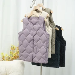 Autumn Winter Women Liner White Duck Down Warm Vest 2024 New Female Korean Slim Office Lady Short Thin Light Sleeveless Coat
