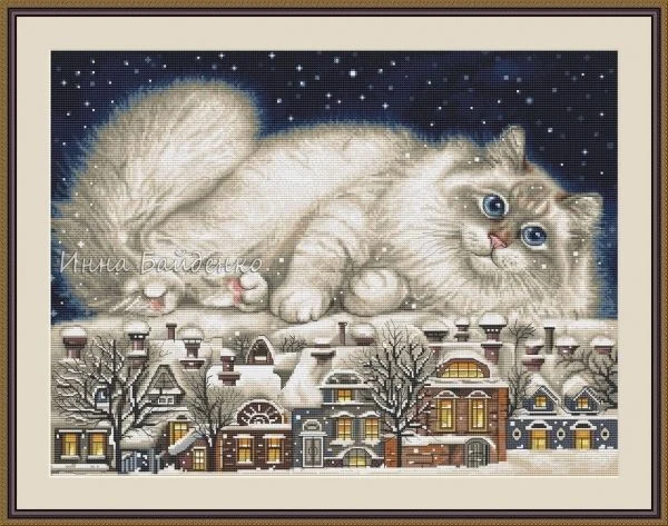 

Winter City Cat 59-47 Cross Stitch Ecological Cotton Thread Embroidery Home Decoration Hanging Painting Gift