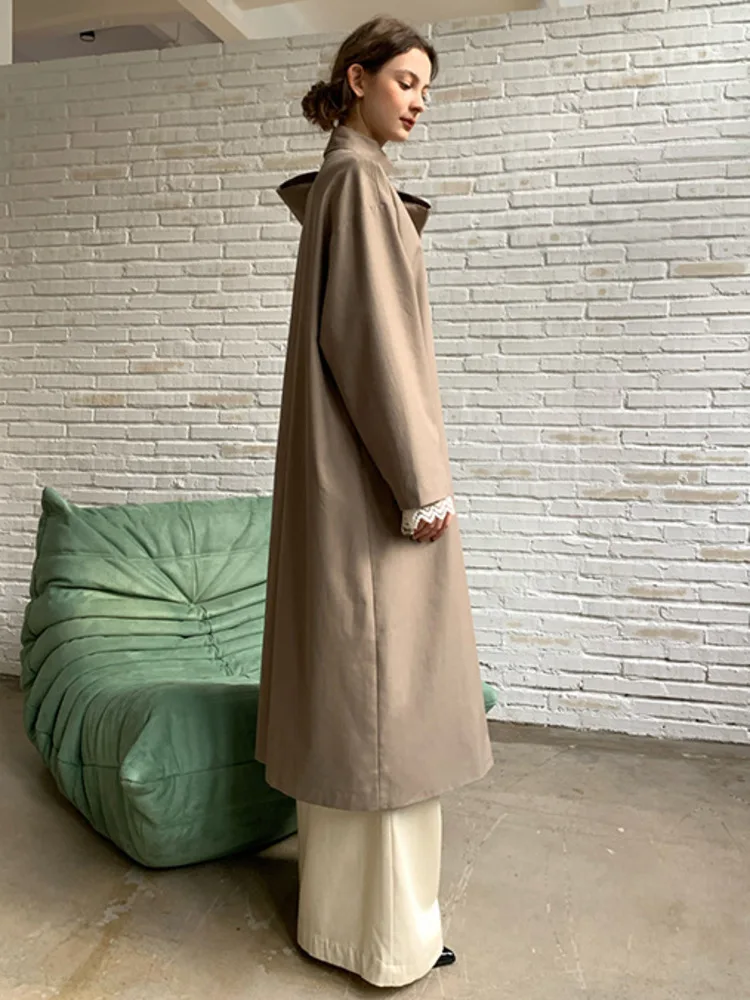 DEAT Fashion Women\'s Bow Collar Trench Coat Long Sleevessingle Breasted Solid Color Loose Windbreaker Autumn 2024 New 7AB4866