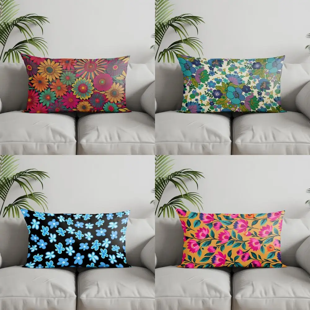 Home Decor Colorful Floral Pattern Pillowcases Suitable For Sofa Bedroom Car Pillow Cover Cushion Rectangular Back Cushion