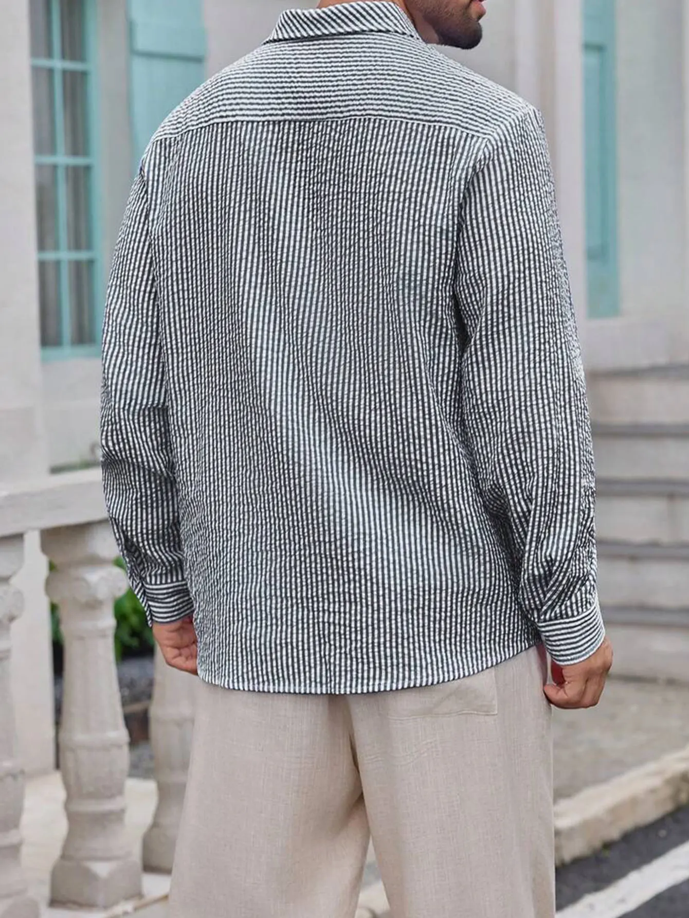 Herren Langarm-Streifenhemd mit Lockerem Schnitt Stilvolle Bequeme Freizeitkleidung für Alle Jahreszeiten Ideal für Outdoor-Aktivitäten – Detail 10