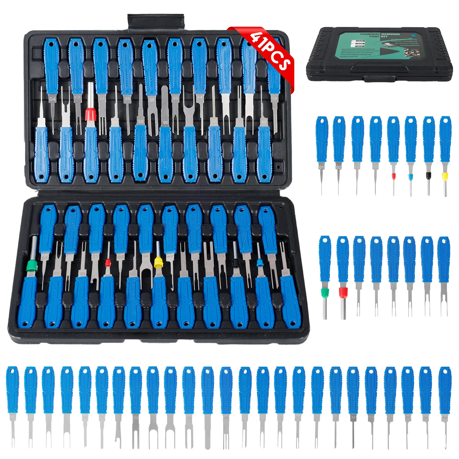 

Набор инструментов для снятия электрических клемм (41 шт.) с пластиковым кейсом для демонтажа автомобильных разъемов и контактов