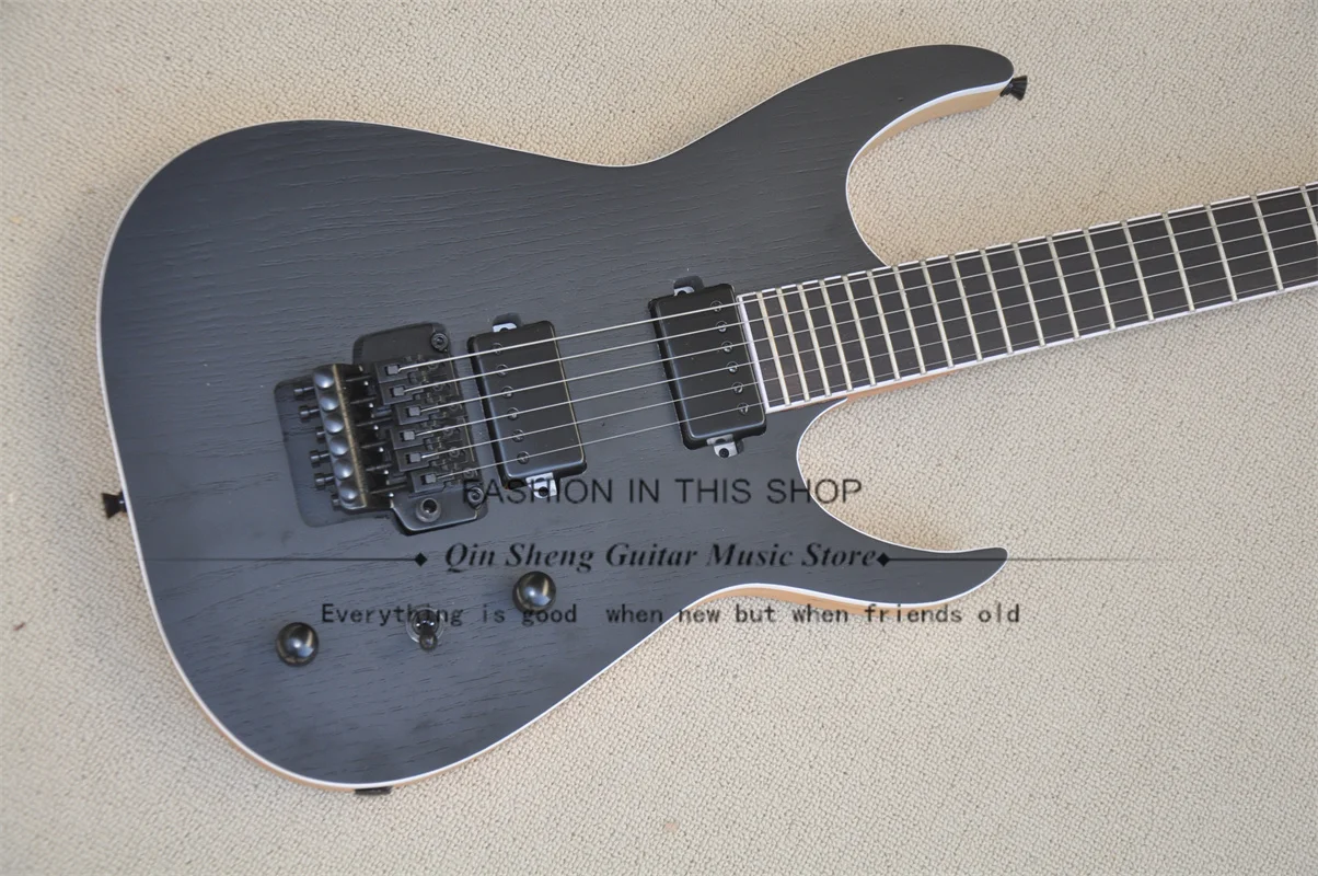 Matte Black Electric Guitar Black Mach Guitar ASH Wood Body White Binding Tremolo Bridge Black Tuners