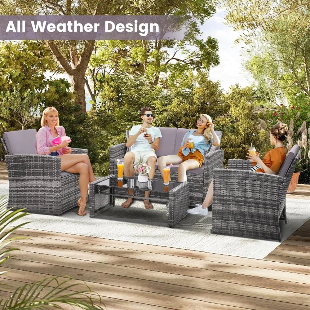 

4-piece Courtyard Conversation Sofa, Outdoor Rattan Segmented Sofa, Upholstered Furniture Set, Garden, Porch