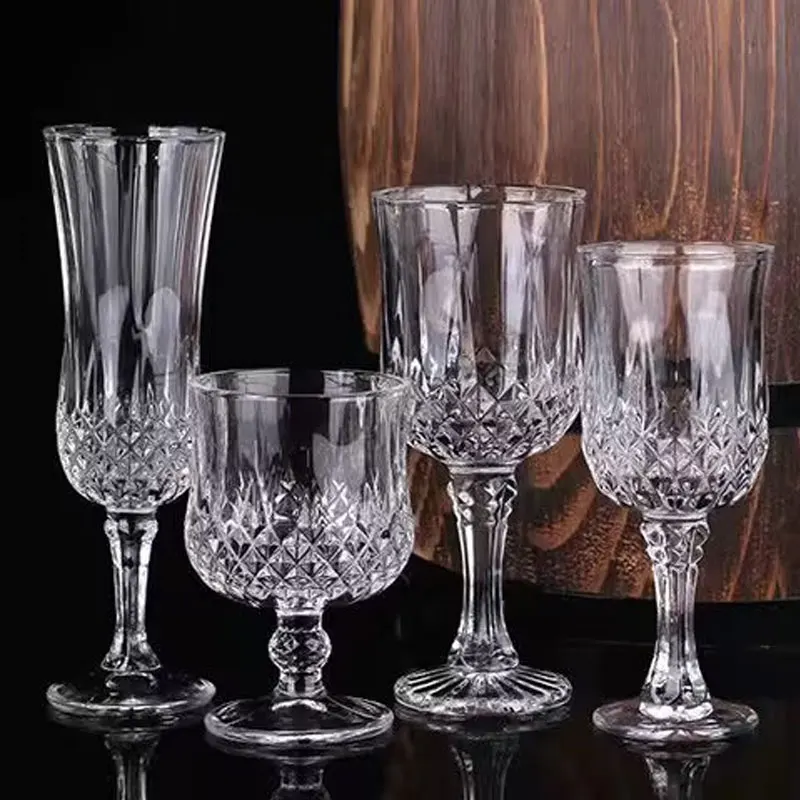 4 Style Ins-style Glass Embossed Champagne Glass Red Wine Glass Tall Glass High Appearance Level Glass Wine Glass Water Glass