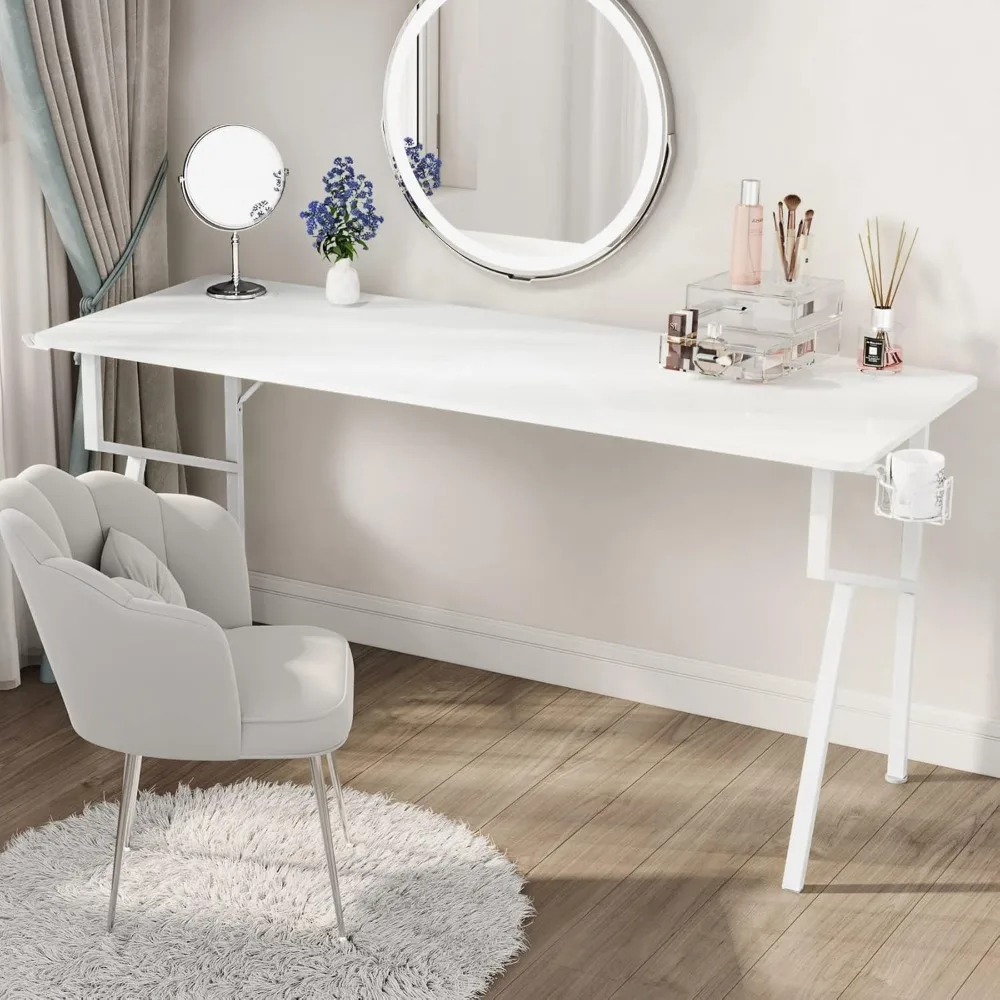 Computer Desk, 63 x 24 Inch K Shaped Long Gaming Desk for Home Office Work Study Writing Table with Cable Management, Cup Holder