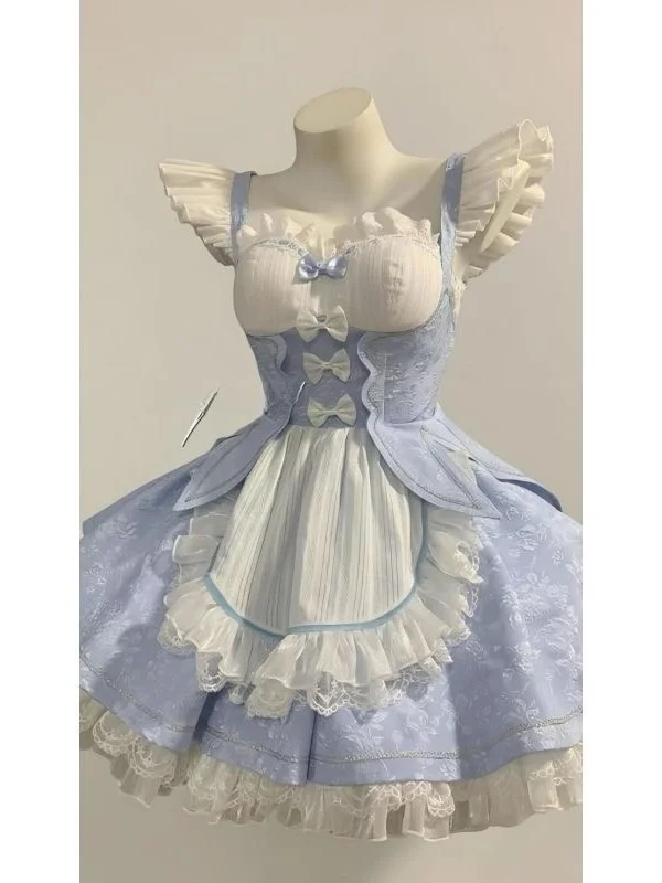 Gonna da donna Summer Sweet Sle Princ Dr Heavy Work Design Nodo Lolita Blu Bianco Puffy Svel Dr