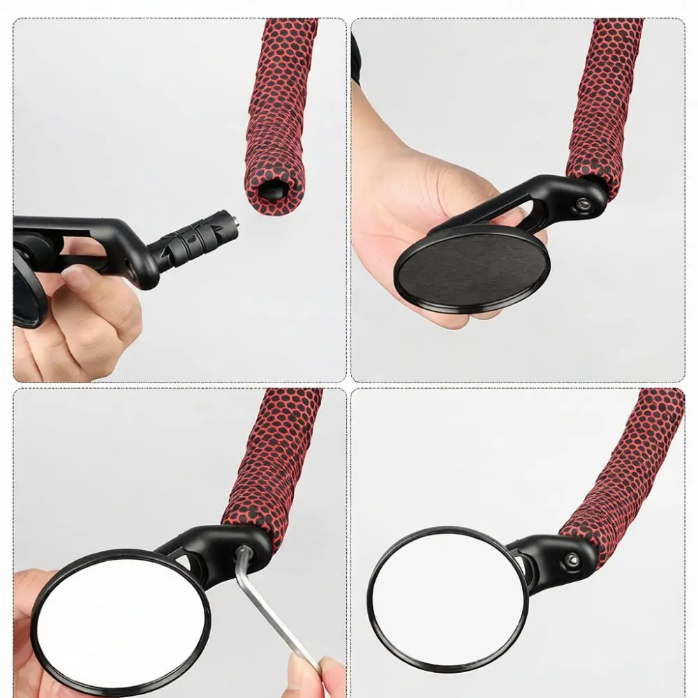 Cycling Rear View Mirror For Road Bike Curved Handlebar Plug Mount Adjustable HD Reflex Lens Safety Gear Accessories