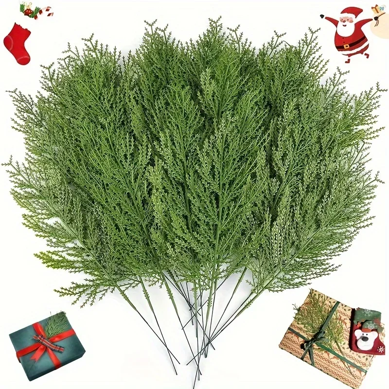 10 Stück künstliche Pflanzen, Tannenzweige, immergrüne Kiefern, Blätter, Zweige, Weihnachtsstange für DIY-Kranz, Geschenk, Weihnachten, Heimdekoration – Detail 1