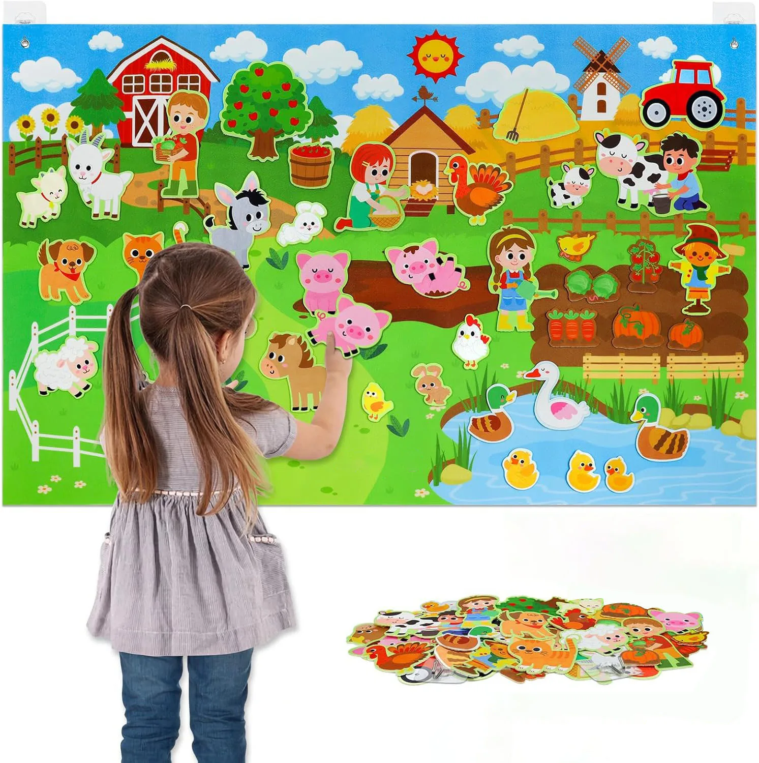 Farm Animals Felt Story Board Set Storytelling Early Learning Interactive Play Kit Wall Hanging Puzzle Toys for Toddlers Gifts