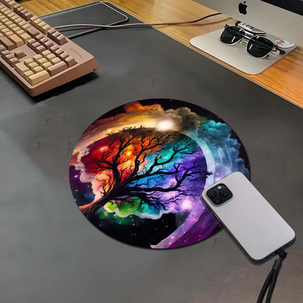 

Life Tree Round Mouse Mat Cute Mouse Pad Non-Slip Mousepad Small Size Setup Gaming Decoration Desk Pad Rug Computer Table