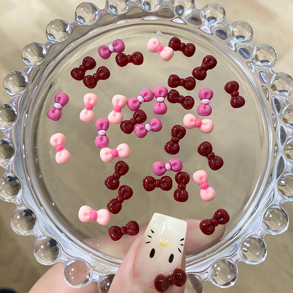 10/50/100/120 Uds. De dijes para uñas con lazo Kawaii, rosa claro/Rosa roja/Borgoña, lazo de dibujos animados, decoración artística para uñas, Mini suministros coreanos para uñas DIY *