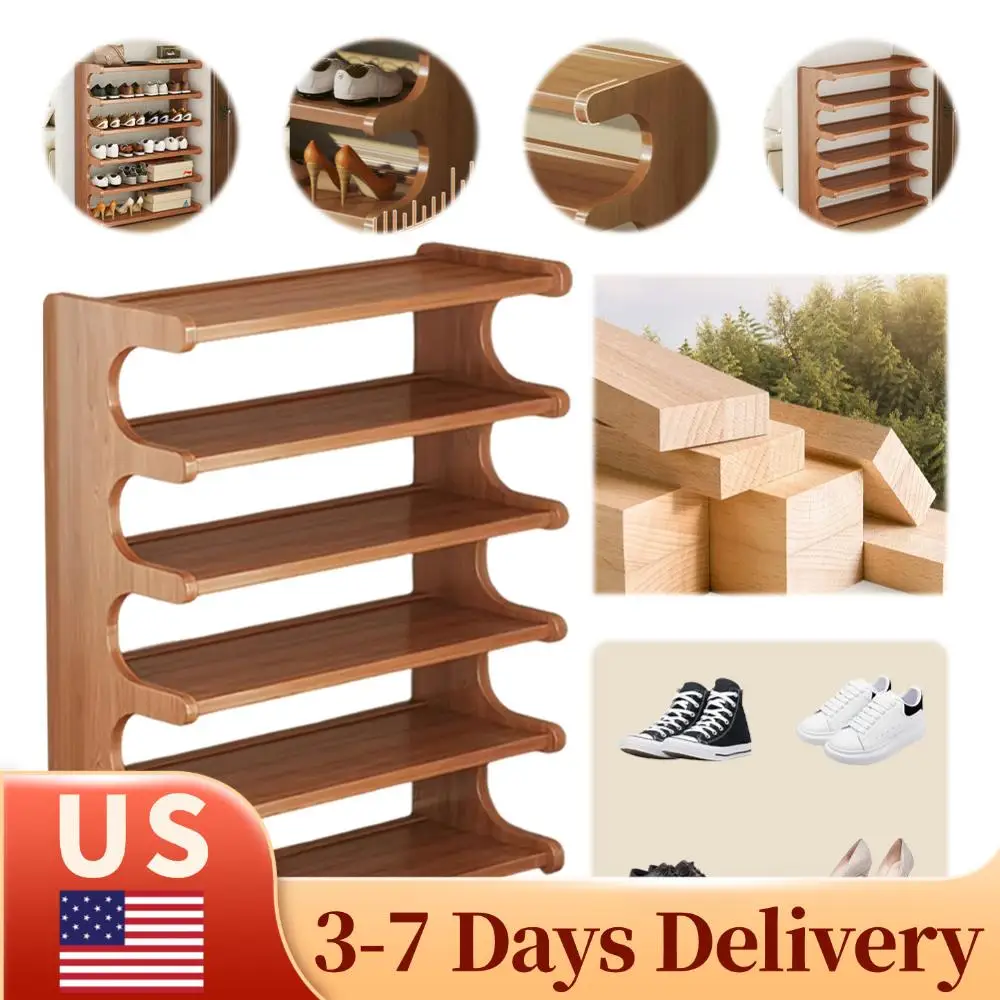 

Wooden Shoe Rack Shoe Storage Shelf 6 Layer Shoes Display Shelf Multi-Function Shoe Organizer Shelf for Living Room