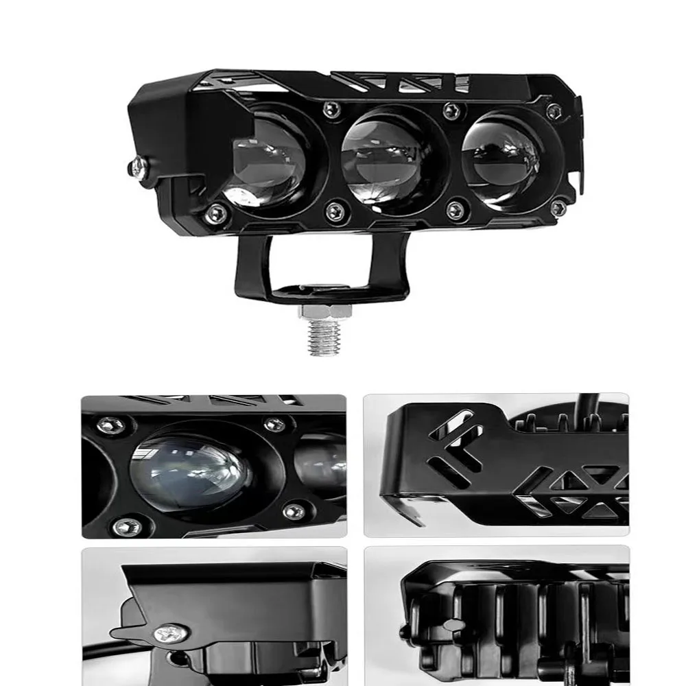 TCYATO 3 eye light motorcycle LED spotlight dual color yellow white high and low beam lights, suitable for cars and trucks 12V