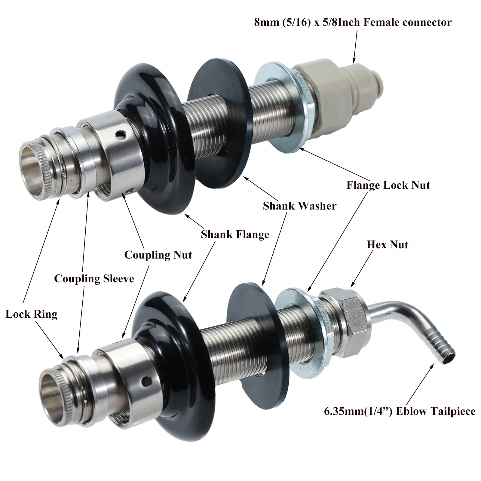 Stainless Steel Beer Shank Assembly with 1/4\