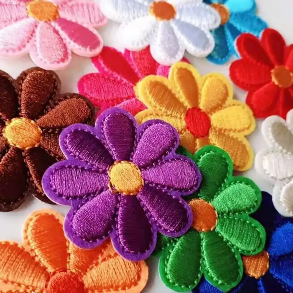 Jacket Repair Patch 12pcs Embroidered Daisy Flower Patches Iron-on for Clothing Jackets Bags Hats Jeans Diy Repair Decoration