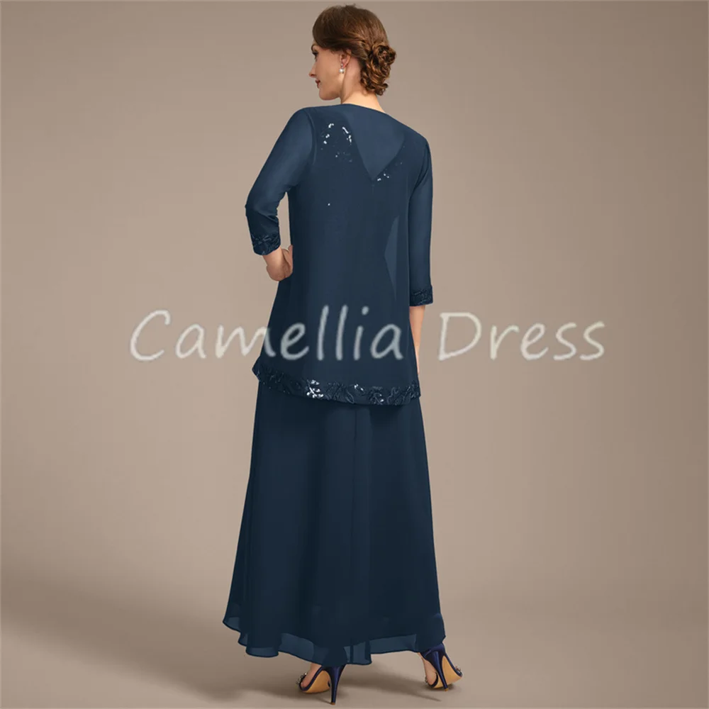 New V-Neck Mother Of The Bride Dress Ankle-Length Chiffon Lace Sequin A Line Formal Dresses Vestidos Mae Da Noiva Casamentos