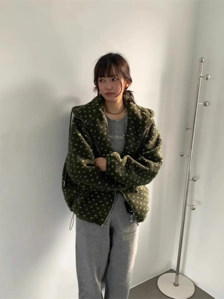 Hiver exclusif Simple een à pois à capuche fermeture éclair conception Fce Jaet femmes ort manteau Thiened dames Faion