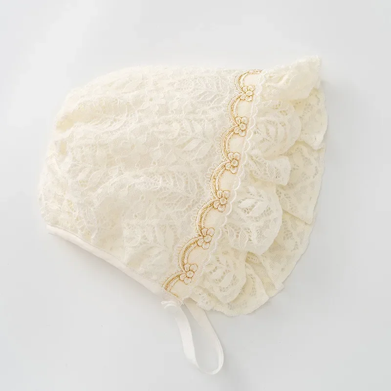 

Baby Girl Lace Bonnet Vintage Princess Hat Elegant Floral Embroidered Ruffle Cap for Infant Toddler Girl Photo Props MZ07