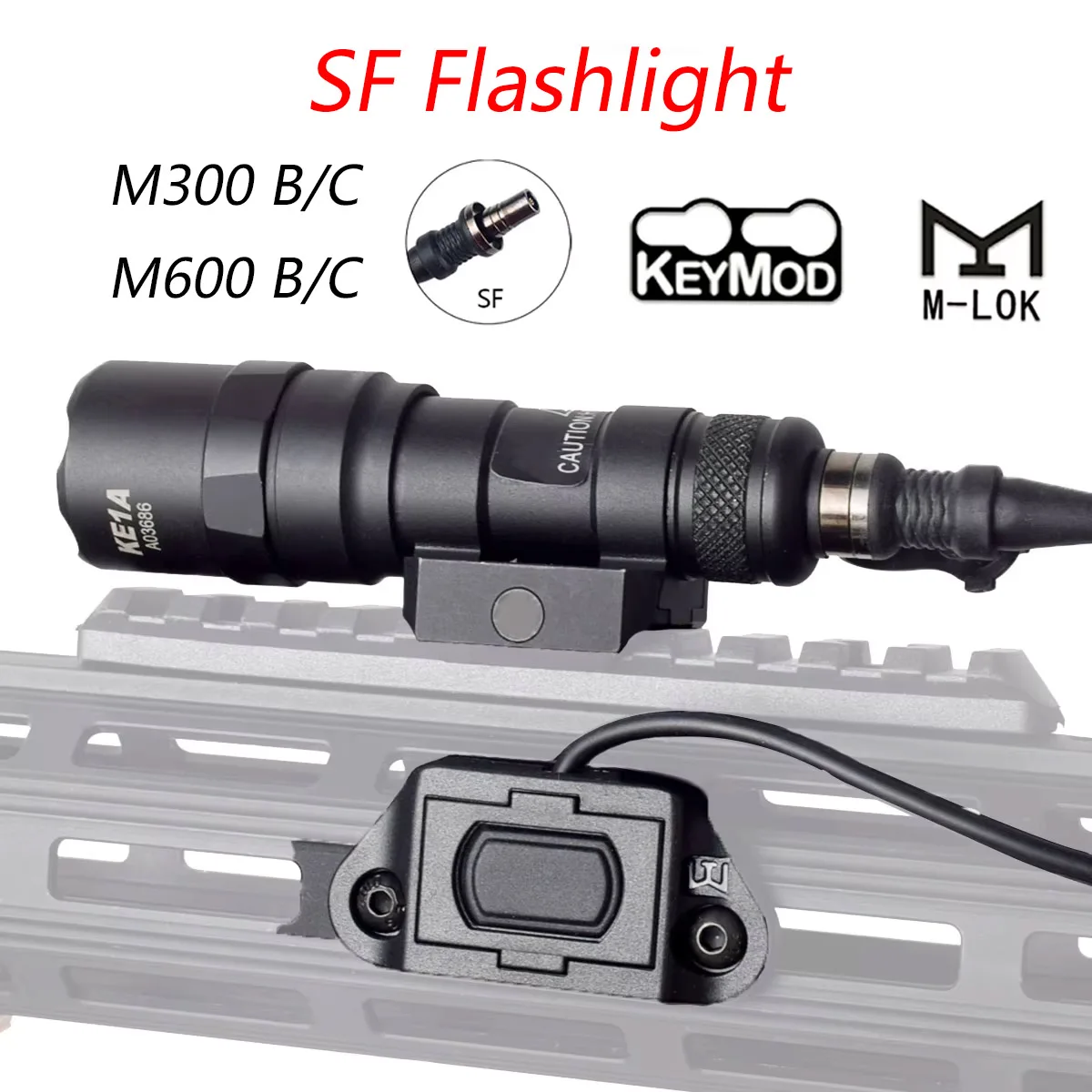 Tactical SF M300 M600 M Lok Keymod 20mm Rail Rifle Airsoft Scout LED Light Button Remote Pressure Switch Weapon Flashlight