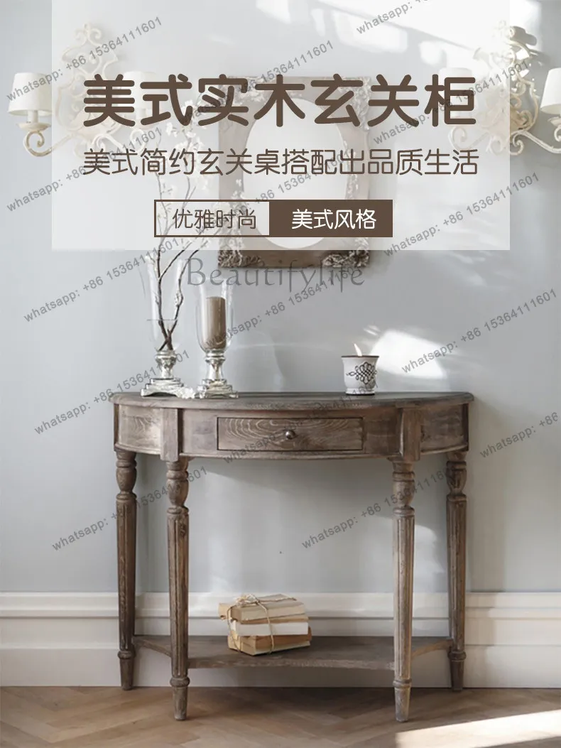 New Chinese style entrance table foyer solid wood semi-circular decorative entrance cabinet