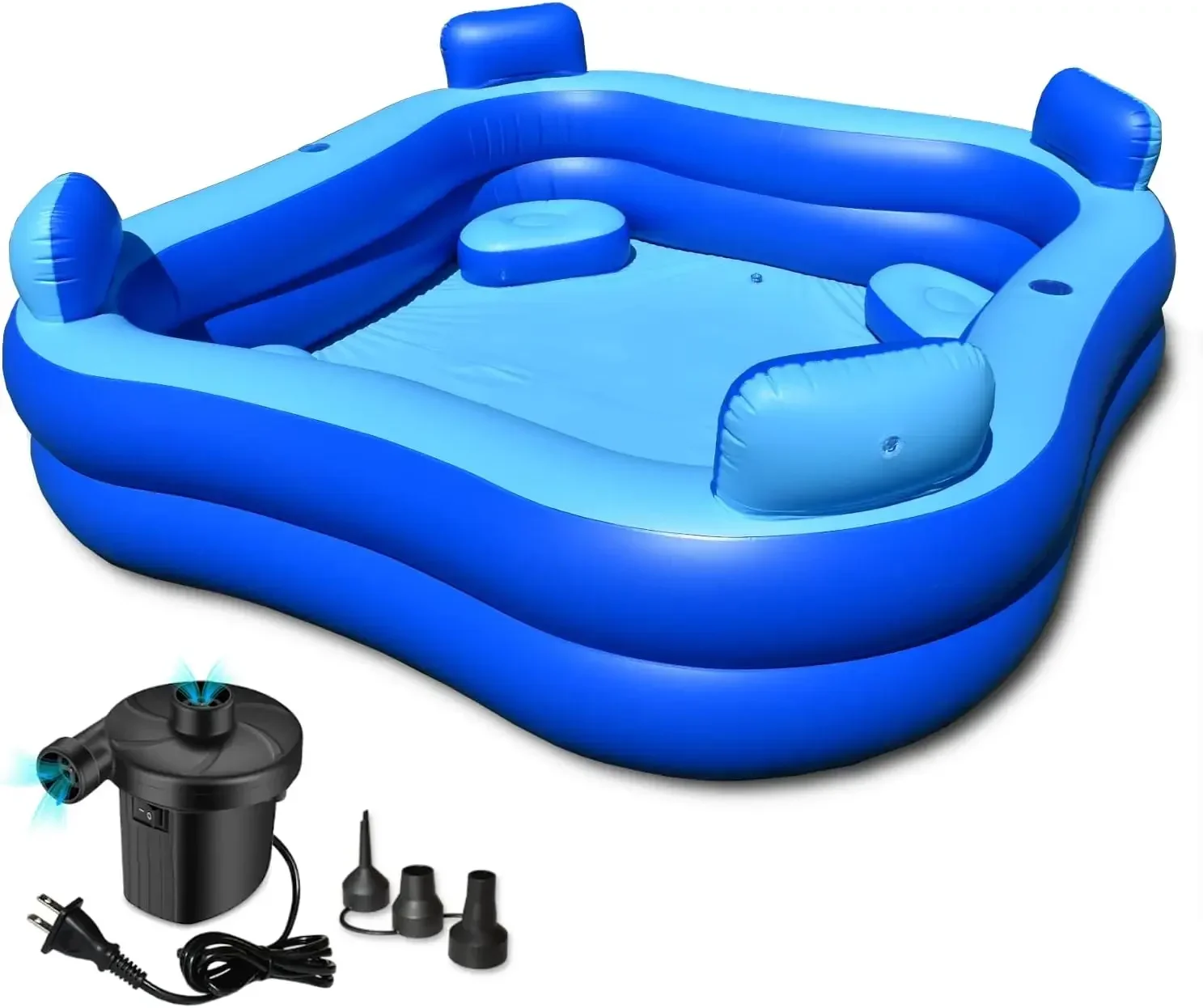 

Inflatable Pool with Seats and Headrests 8' x 8' - Electric Pump Included - Extra Durable