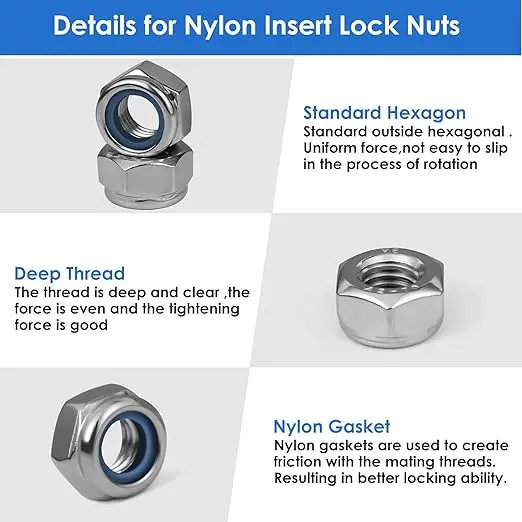 Picture 5: Lock Nuts Assortment Kit,304 Stainless Steel Self Clinching Nuts,M3, M4, M5, M6, M8, M10, M12 Metric Nylon Insert Lock HexNuts