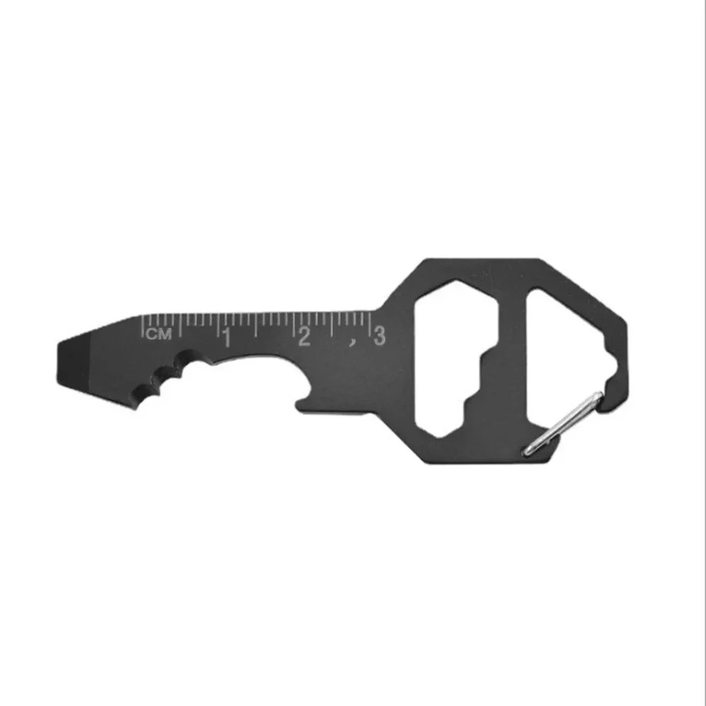Multi-use Keychain Portable Stainless Steel Pocket EDC Multi Tool Bottle Opener Wrench Screwdriver Measuring Ruler for Outdoor