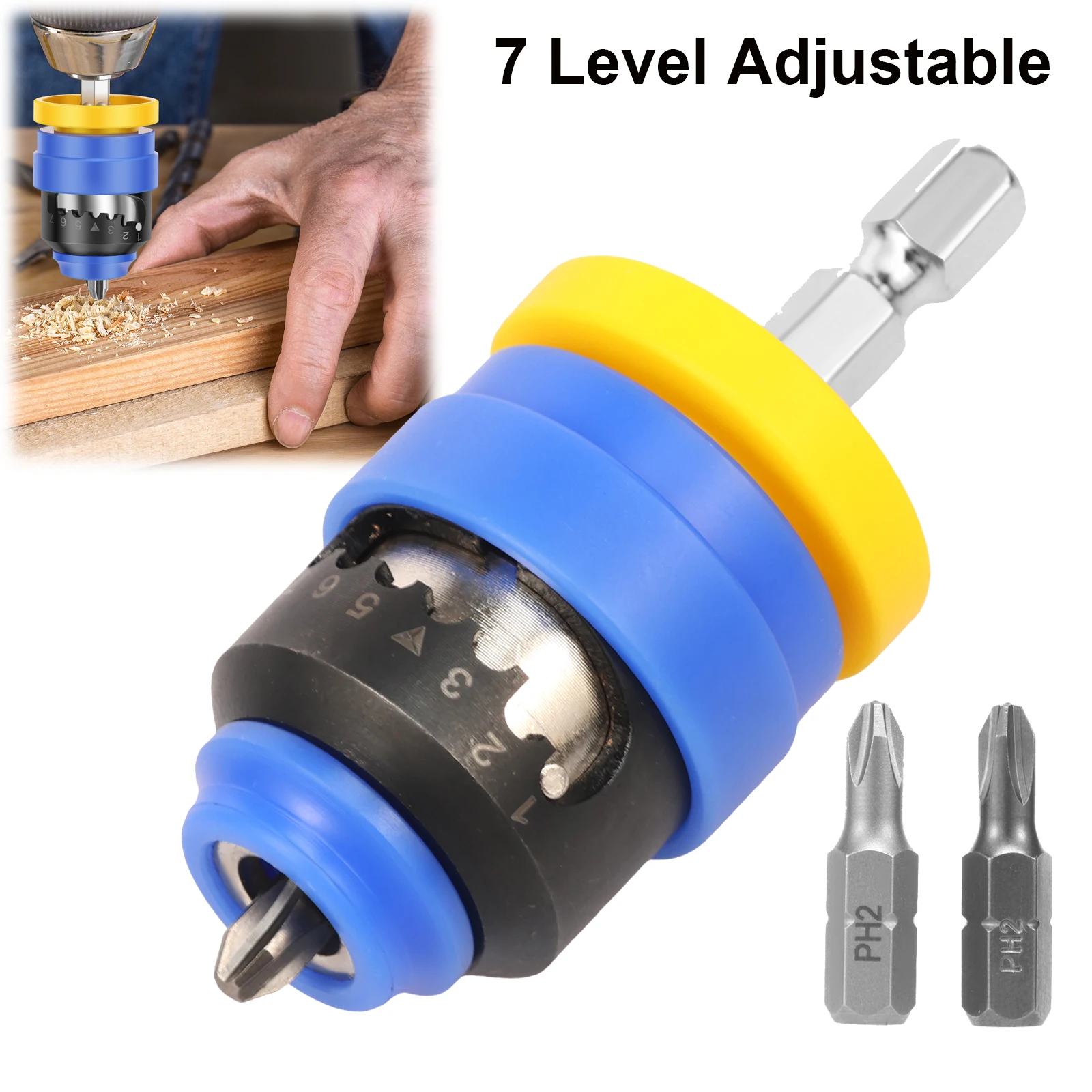 

Bit Holder 7 Level Adjustable Depth Drywall Screw Setter with Magnetic Holder Compatible with Electric/Impact Drills for Drywal
