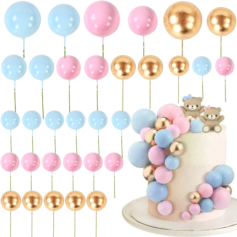 32Pcs Ball Cake Topper Picks DIY Cupcake Insert Topper Kids Birthday Party Boy Girl Gender Reveal Decoration Baby Shower Wedding