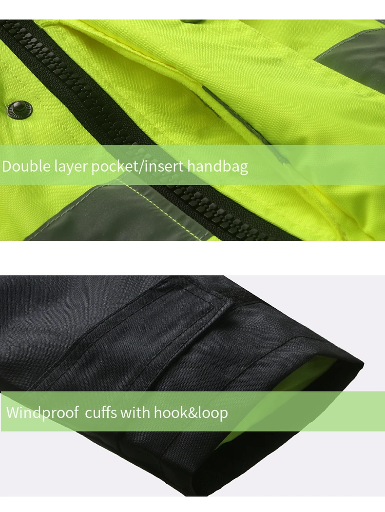 Safety Jacket Reflective Waterproof Windproof Coldproof Hi Vis 7 in 1 Parka Windbreaker Workwear with Detachable Cotton Linner