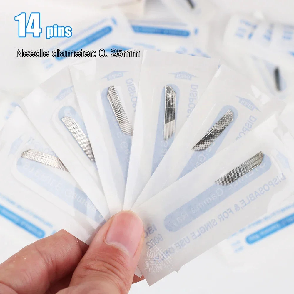 10/50/100pcs Curved 14 Pin Permanent Makeup Eyebrow Tatoo Blade Microblading Needles For 3D Embroidery Manual Tattoo Pen Ma