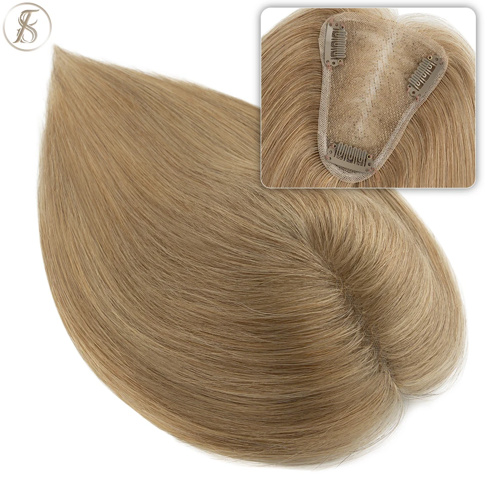 TESS 8x10cm Hair Toppers Hand Single Knot Women Topper Natural Hair Wigs Clip In Human Hair Extensions Blonde Center Part Hair