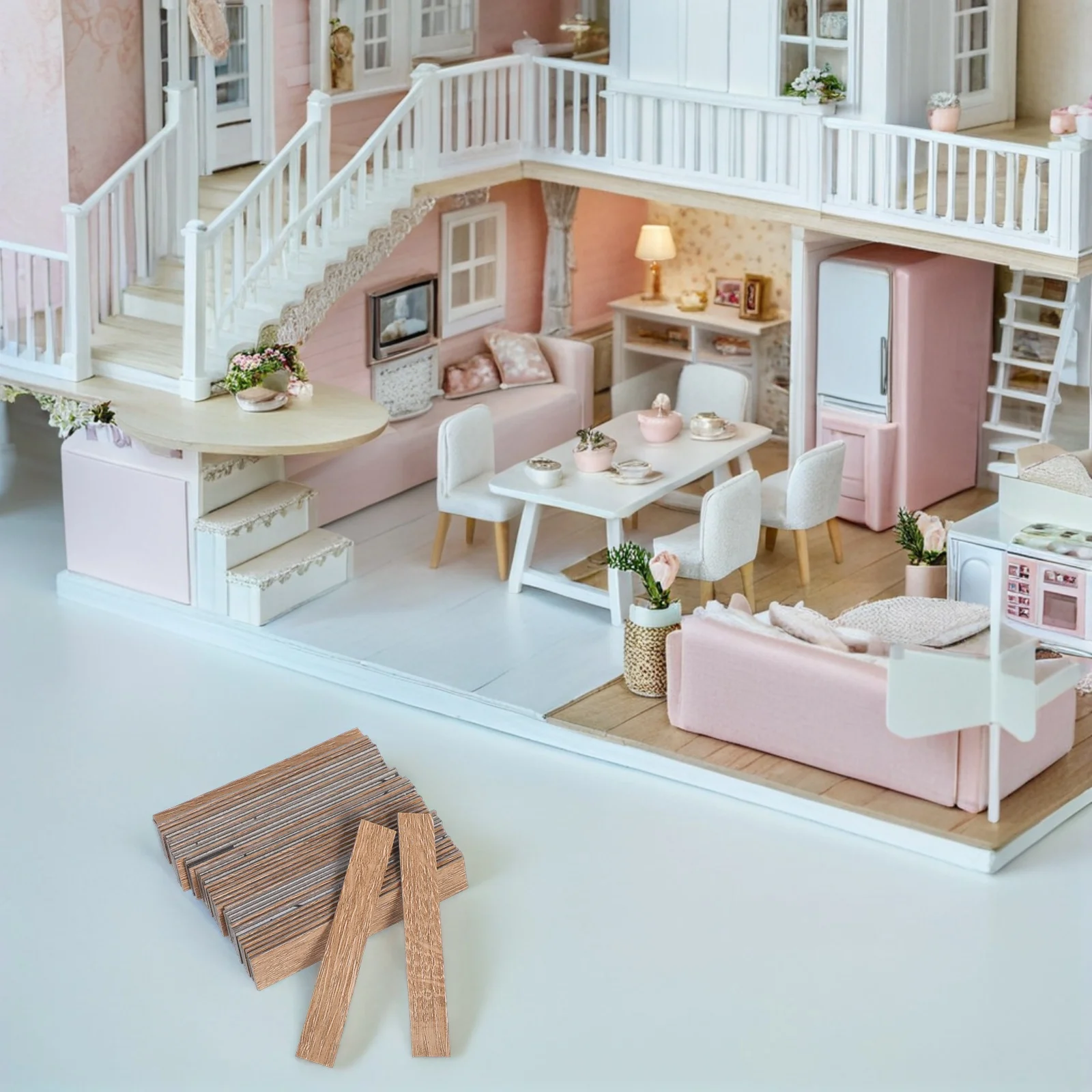 

40 Pcs House Collage Floor Flooring Dollhouse Wood Grain Boards Accessories Mini DIY Wooden