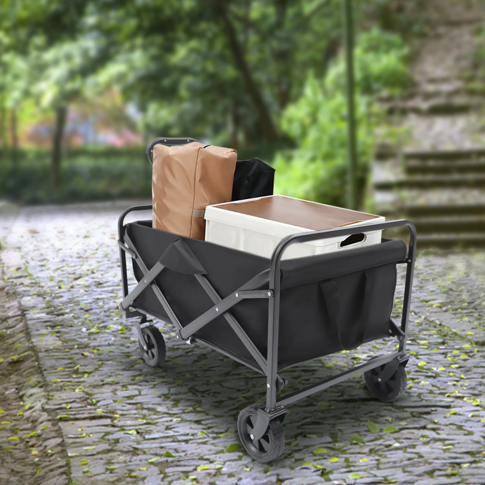 Imagem -05 - Outdoor Garden Wagon Cart Heavy Duty Utilitário Dobrável Armazenamento Dobrável Pequeno Preto Rodas de Borracha para Acampamento na Praia