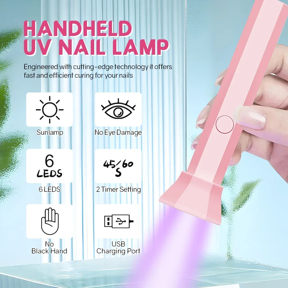 Portable Handheld UV LED Flashlight Nail Lamp 6 LED Beads Quick Dry USB Nail Dryer 18W Machine Nail Gel Dry USB Salon Tool