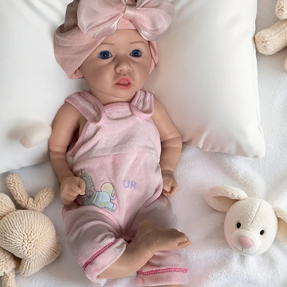 Exquisite 17-Zoll-Künstler handbemalte weiche Silikon-Reborn-Babypuppe mit blauen Augen, Wiedergeburth-Babys für Kinder ab 3 Jahren, Weihnachtsgeschenke