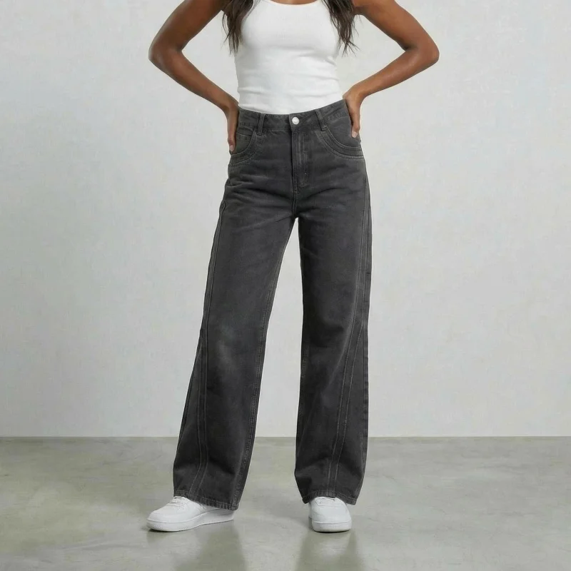 

2026 Cyber Y2K Style Vintage Black Patchwork Baggy Women's Jeans Pants For Woman Clothing Straight Cotton Trousers Ropa Mujer