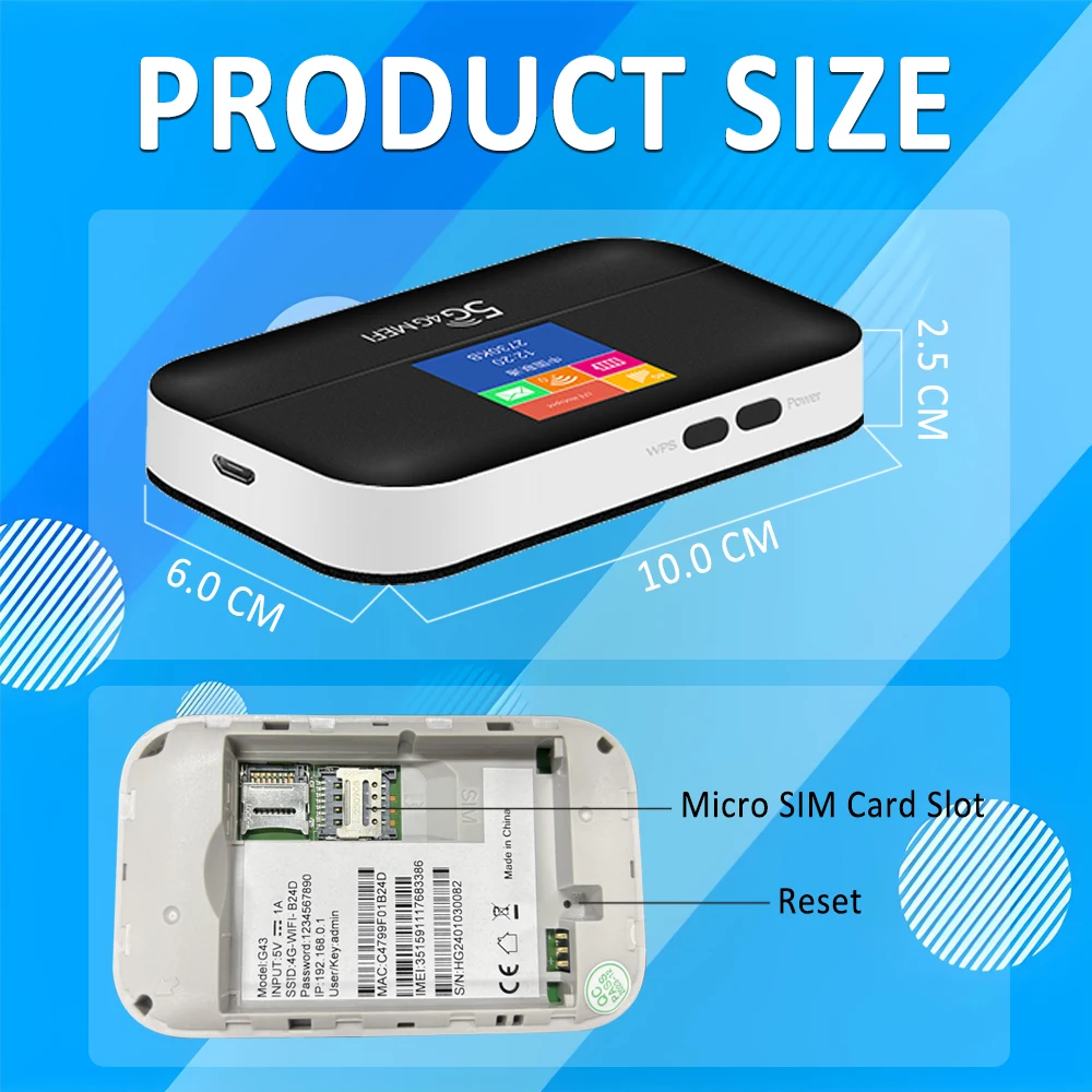 TIANJIE G43 4G モバイルルーター Wi-Fi ホットスポット 3000mAh バッテリー Mifi ルーターグローバルバンドサポートビジネスポータブル 5G LTE ルーター