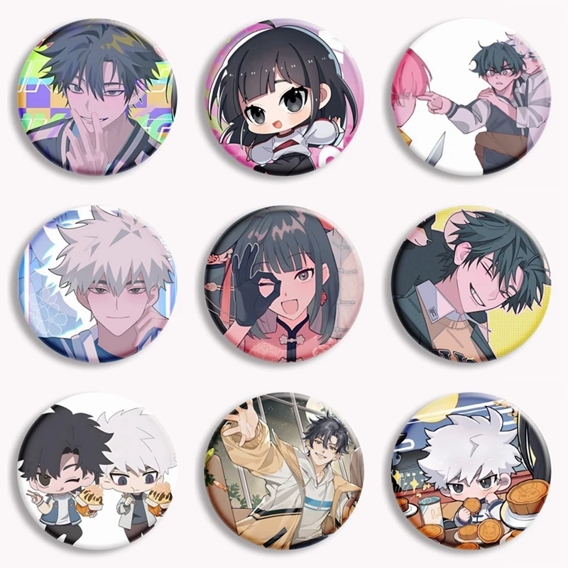 Pin de botón de clic de enlace de Anime, agente de tiempo Lucas Charles, broche láser Lu Guang Qiao Ling Cheng Xiaoshi, insignia de decoración de bolso, joyería de 58mm