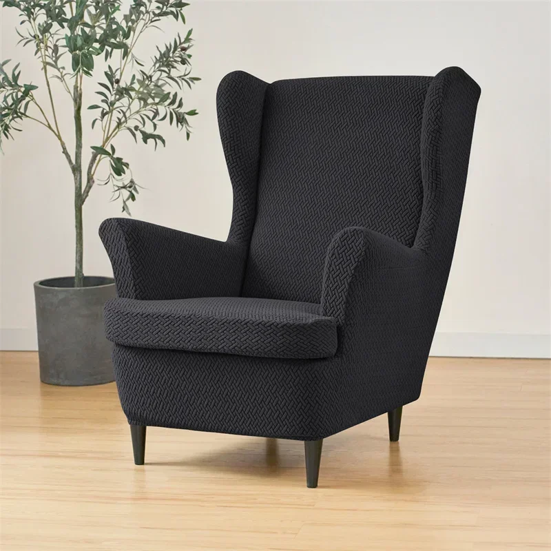 2 teile/satz Jacquard Flügel Stuhl Abdeckungen Einfarbig Stretch Wingback Sessel Schonbezüge Anti-schmutzige Möbel Protector Dekor – Detail 19