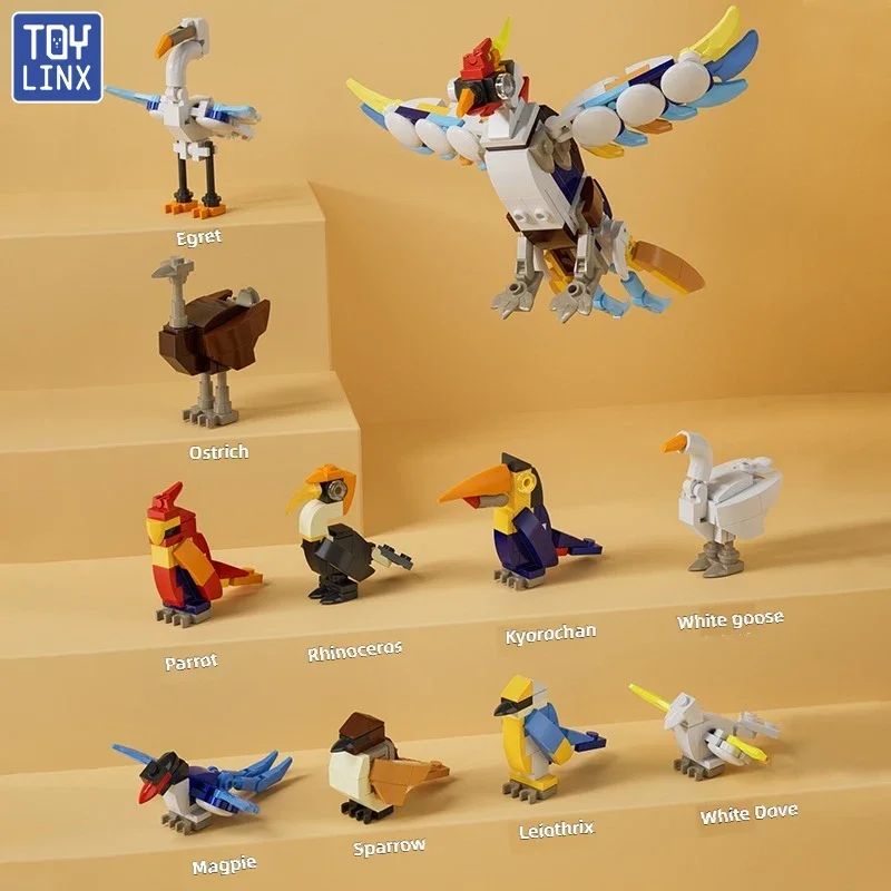 10-in-1 Bird Animal Building Blocks Educational Fun DIY Brick Set Toys with Realistic Designs Birthday Present for Children Kids