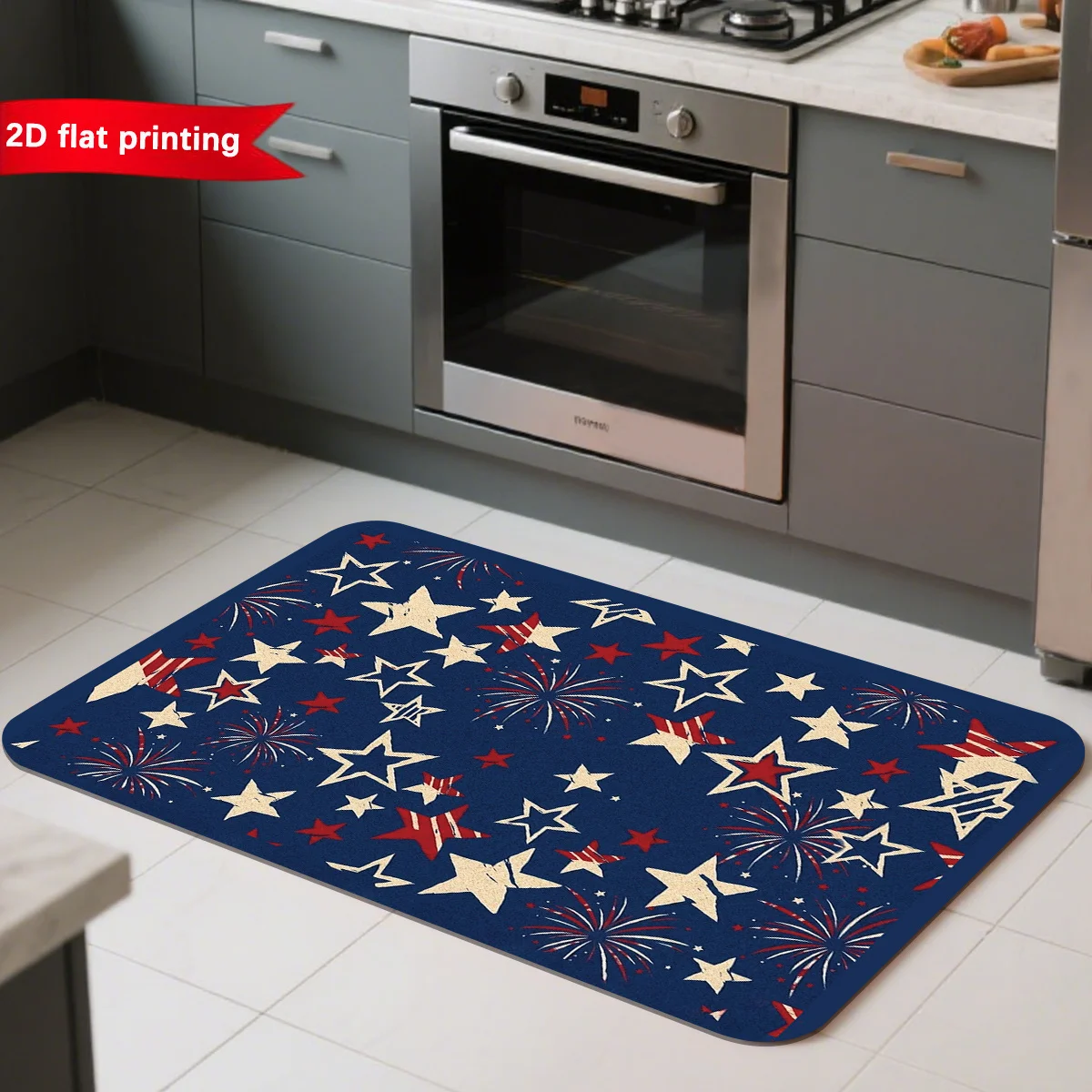 Patriotic Stars  Doormat, Red White Blue Welcome Mat, Non-Slip Entryway Rug for 4th of July Independence Day Home Decor