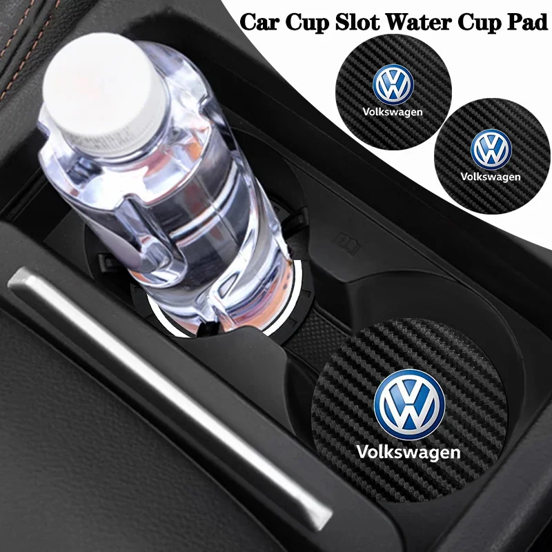 2Pcs Car Logo Carbon Leather Water Cup Pad Anti-noise Coaster Mat For VW GTI Golf Jetta Passat mk4 mk5 mk6 Golf Sagitar Magotan