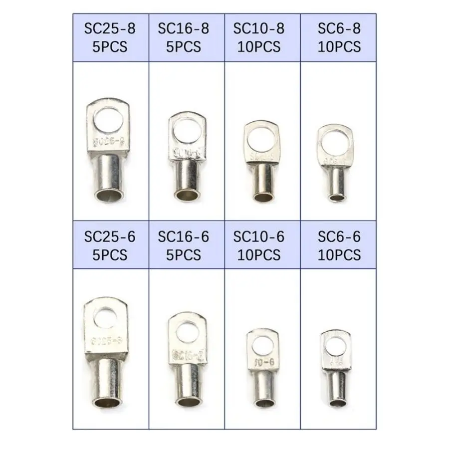 60PCS SC Tinned Copper Lug Ring Wire Connectors Bare Cable Terminal