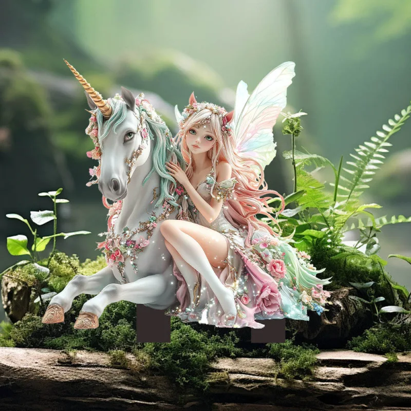 Garden Stake Outdoor Decoration, Fairy Riding White Horse Garden Stakes Outdoor Garden Decor Fairy Art Lawn Garden Stake