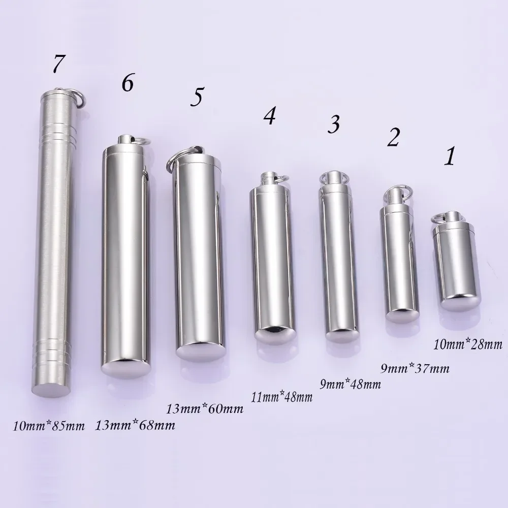 Men Stainless Steel Jewelry Pill Case Holder Cylinder Urn Pendant Memorial Necklace 2 Sizes Beaded Chain 20\