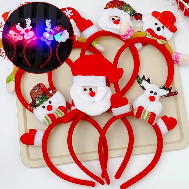 

Christmas Glowing Snowman Headband Cute Little Bear Santa Claus Hair Hoop Festival Carnival Luminous Cotton Decoration Headwear